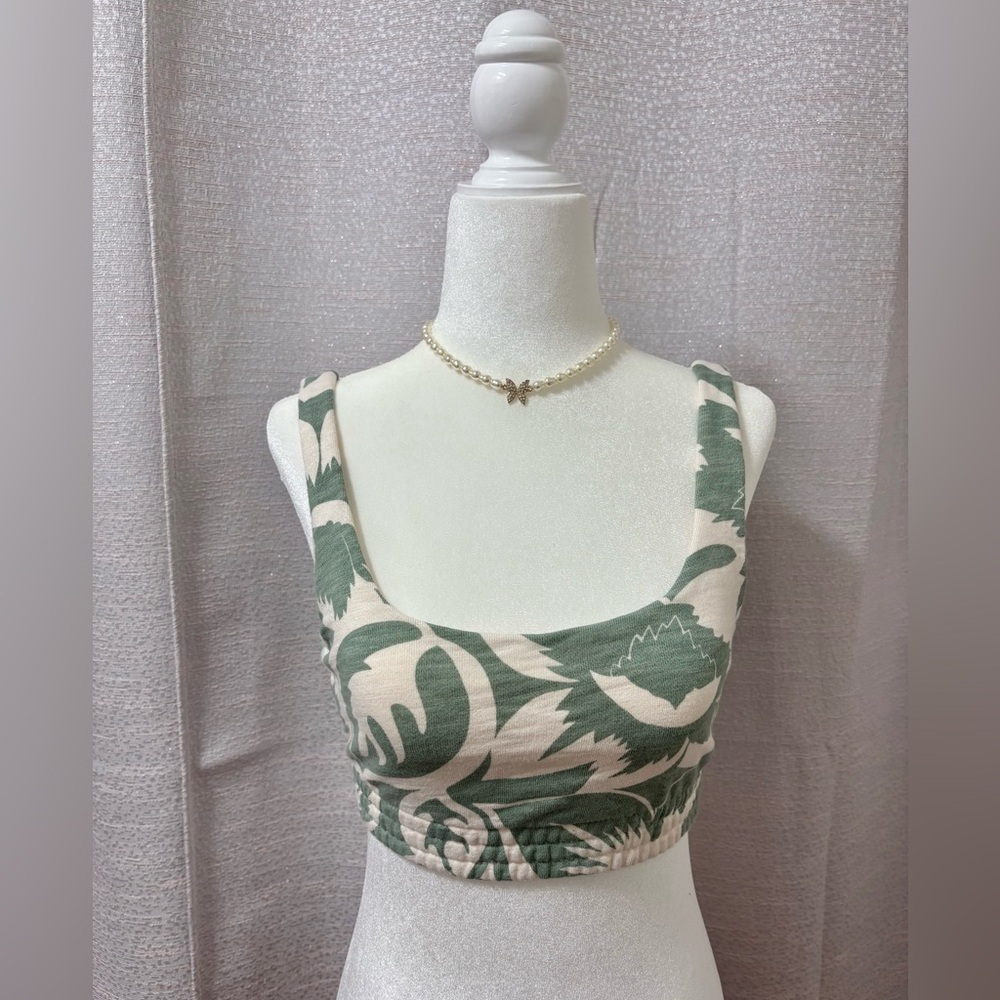 Madewell Olive and Cream Crop Top Women’s Size Small Cotton tropical florall